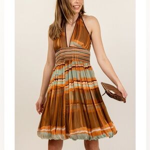 Vintage Catherine Malandrino multicolored bubble hem silk halter dress Sz 6